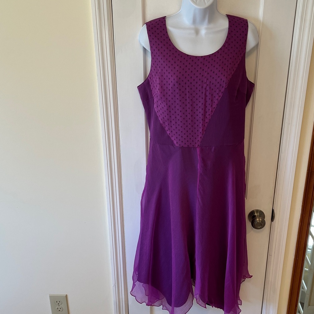 J. Peterman Silk Dress Long Sleeveless Women 12 Purple Fairy Fit Flare Formal